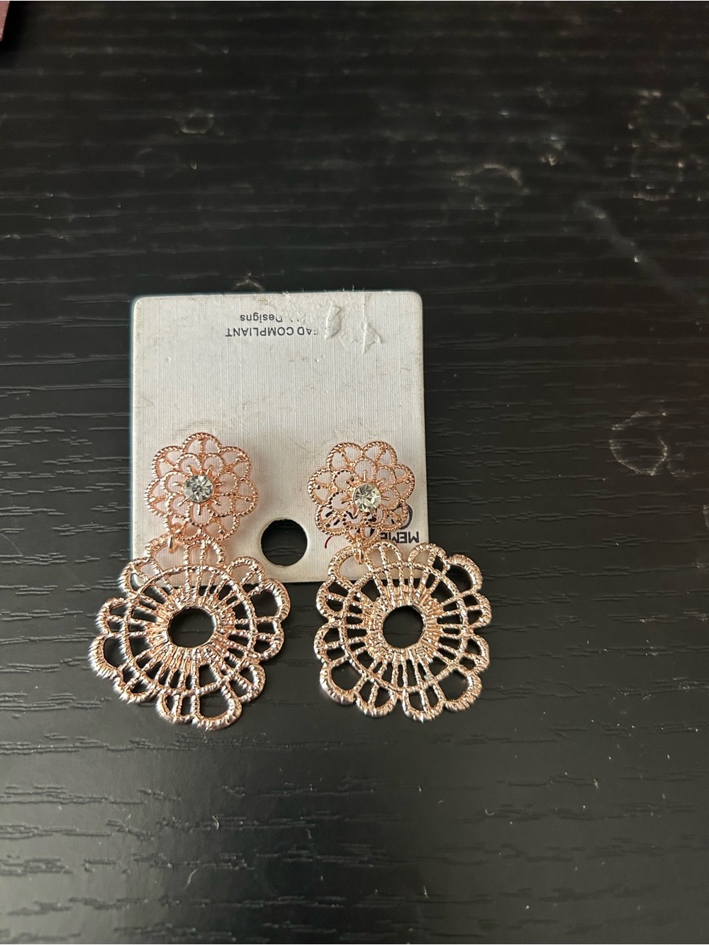 Rose Gold Filigree Floral Drop Earrings - Women Jewelry